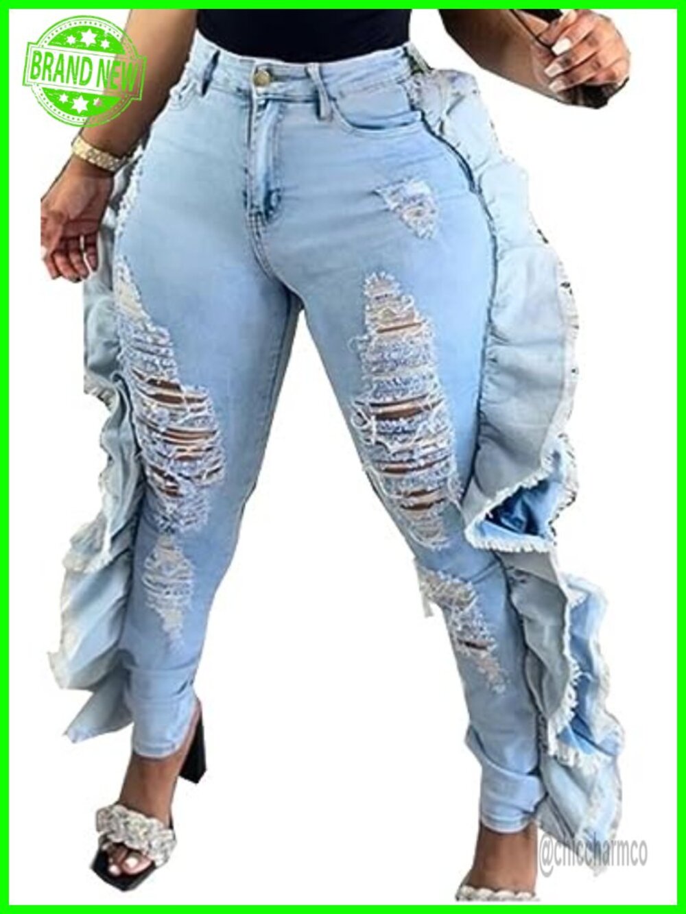 Plus Size High Waisted Distressed Skinny Jeans Women Casual
